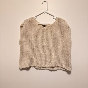 Eileen Fisher Bone Organic Cotton Eyelash Bateau Neck Top Size S Open Knit Chic